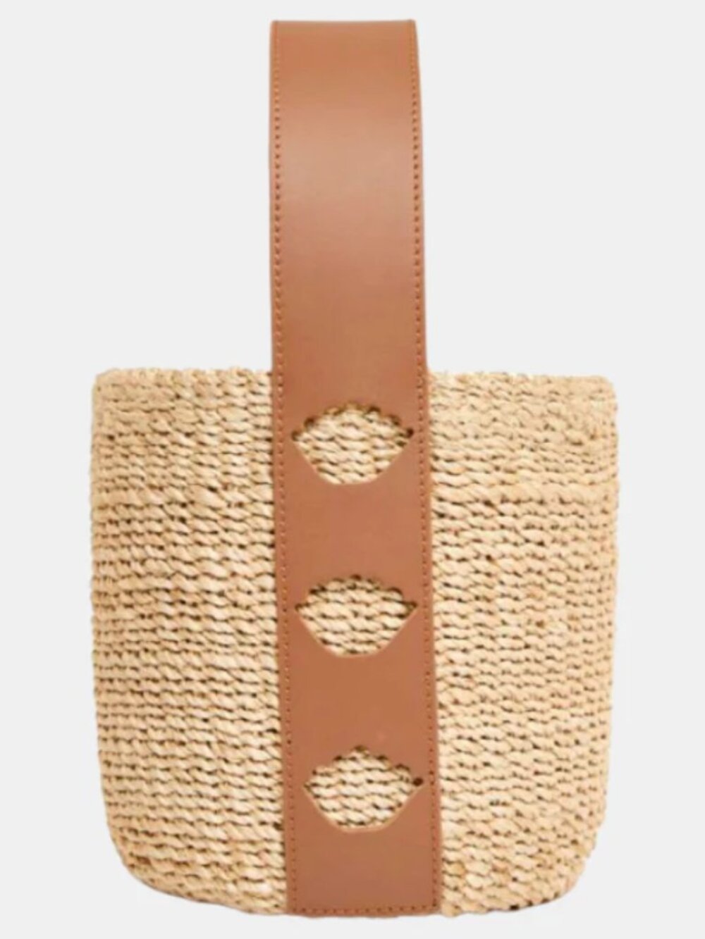 POOLSIDE The Montauk Bucket Bag Straw and Leather Beach Bag Seashell Cutouts
